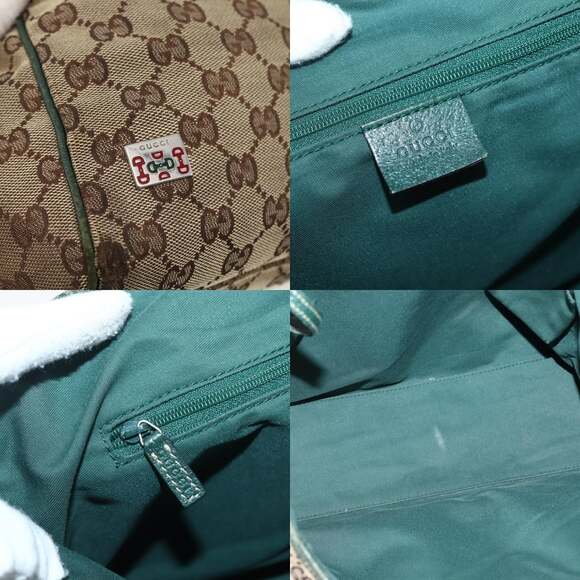 GUCCI GG Canvas Web Sherry Line Tote Bag Beige Green Red - Picture 11 of 13